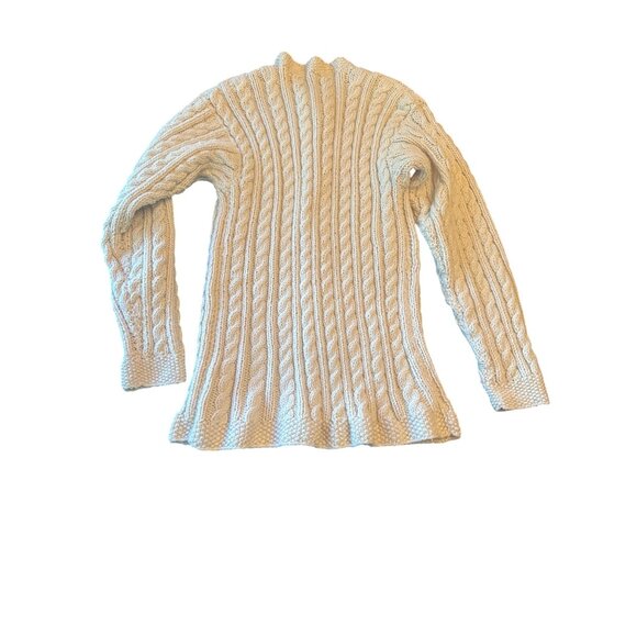 Handmade Cable Knit Cardigan Sweater Beige Wool Blend Fisherman Nautical Chic - Picture 4 of 4